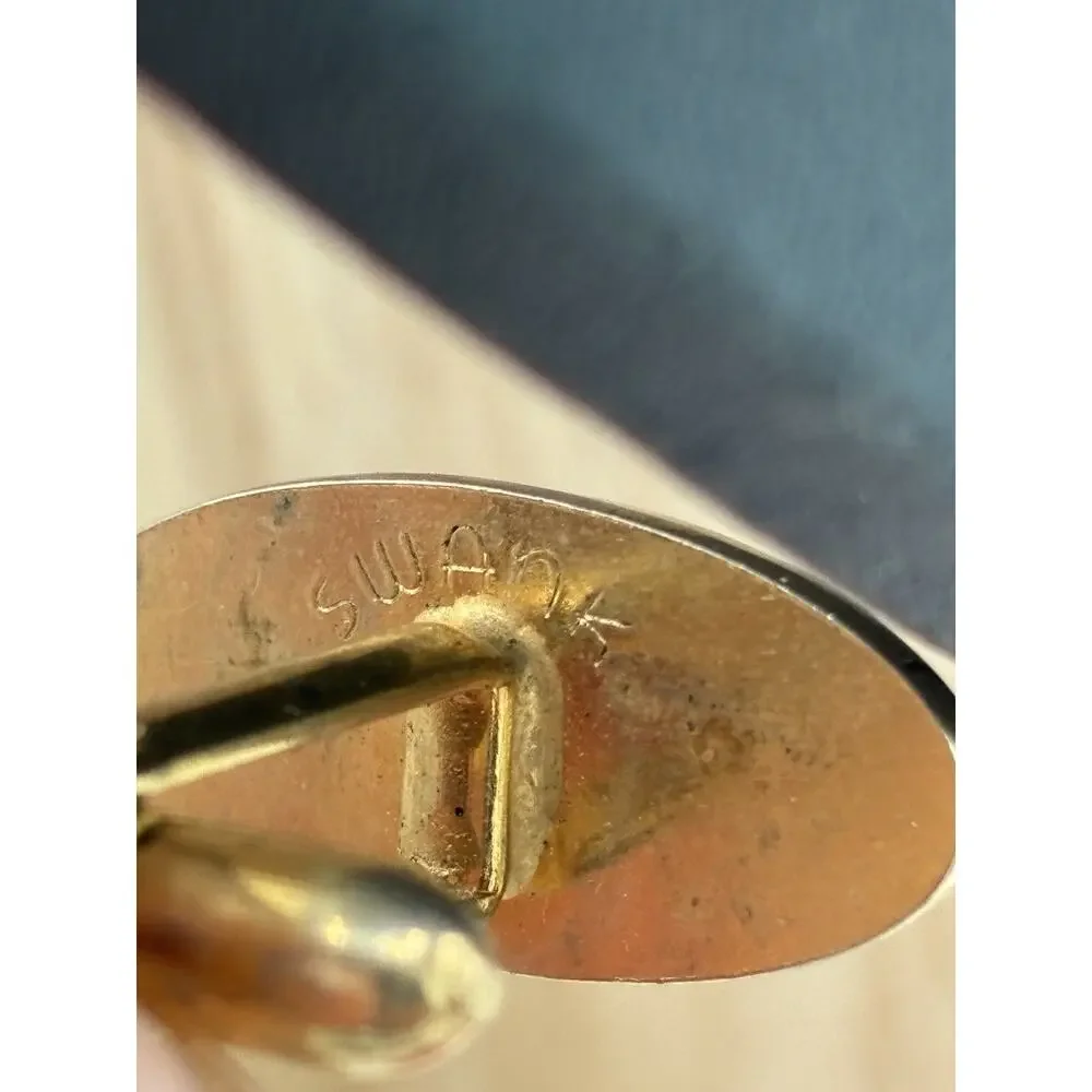 Vintage Swank Cufflinks Gold Tone Football Novelty Sports Mid Century Men